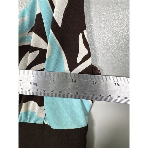 VTG‎ LaBelle Mini Dress L Teal Brown Floral Tie Waist USA Made Y2K Babydoll - Picture 8 of 8